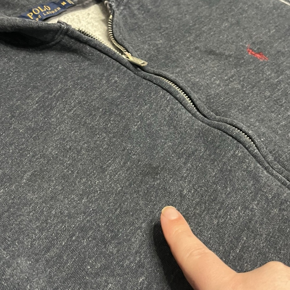 Polo Ralph Lauren Full Zip Hoodie Sweatshirt Men's Medium Gray Distressed - Picture 7 of 8